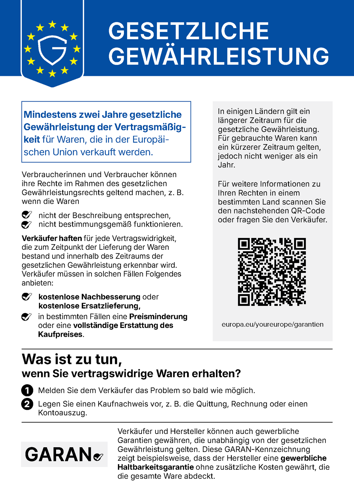 Informationen zu den gesetzlichen Gewährleistungsrechten